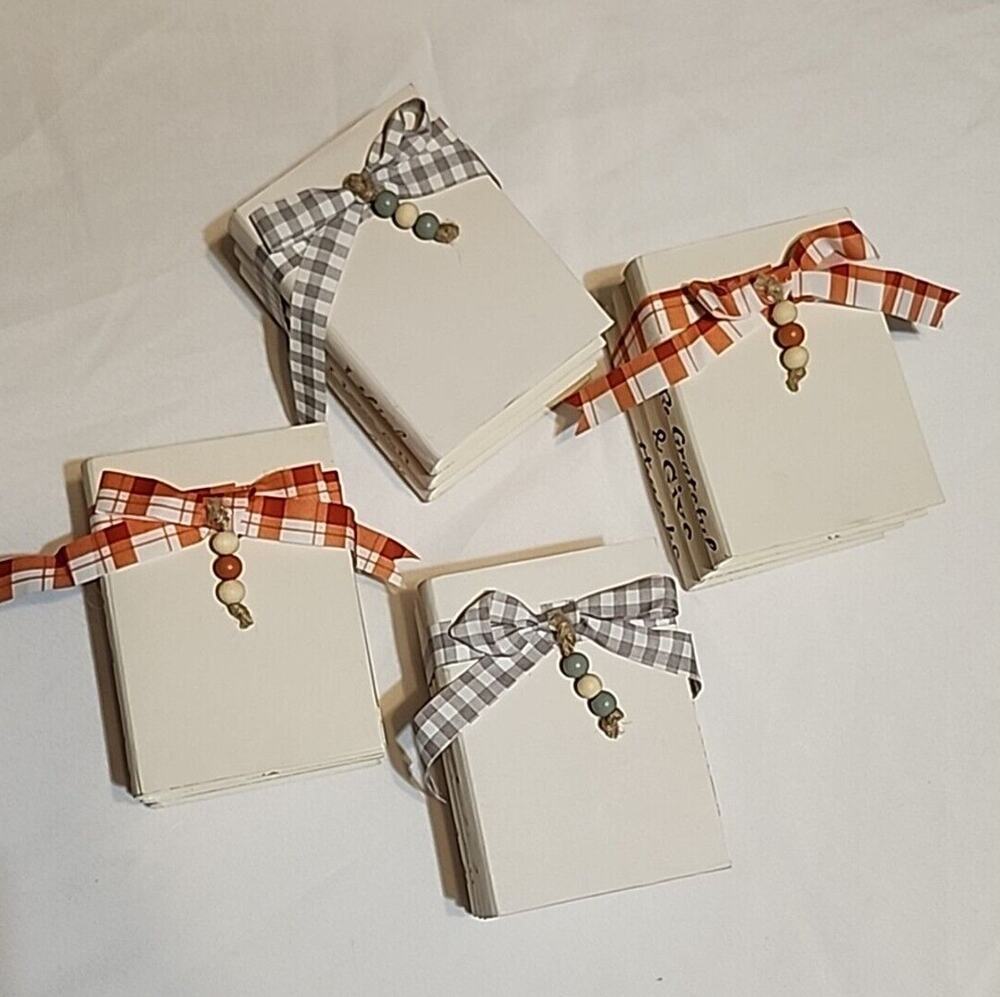 Set of 4 Stacked Faux Book Farmhouse Fall Decor Ribbon Wrapped Beads 5.75x4x3"